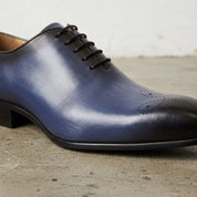 Men's Blue and Black Cap-Toe Leather Oxfords — Deaton
