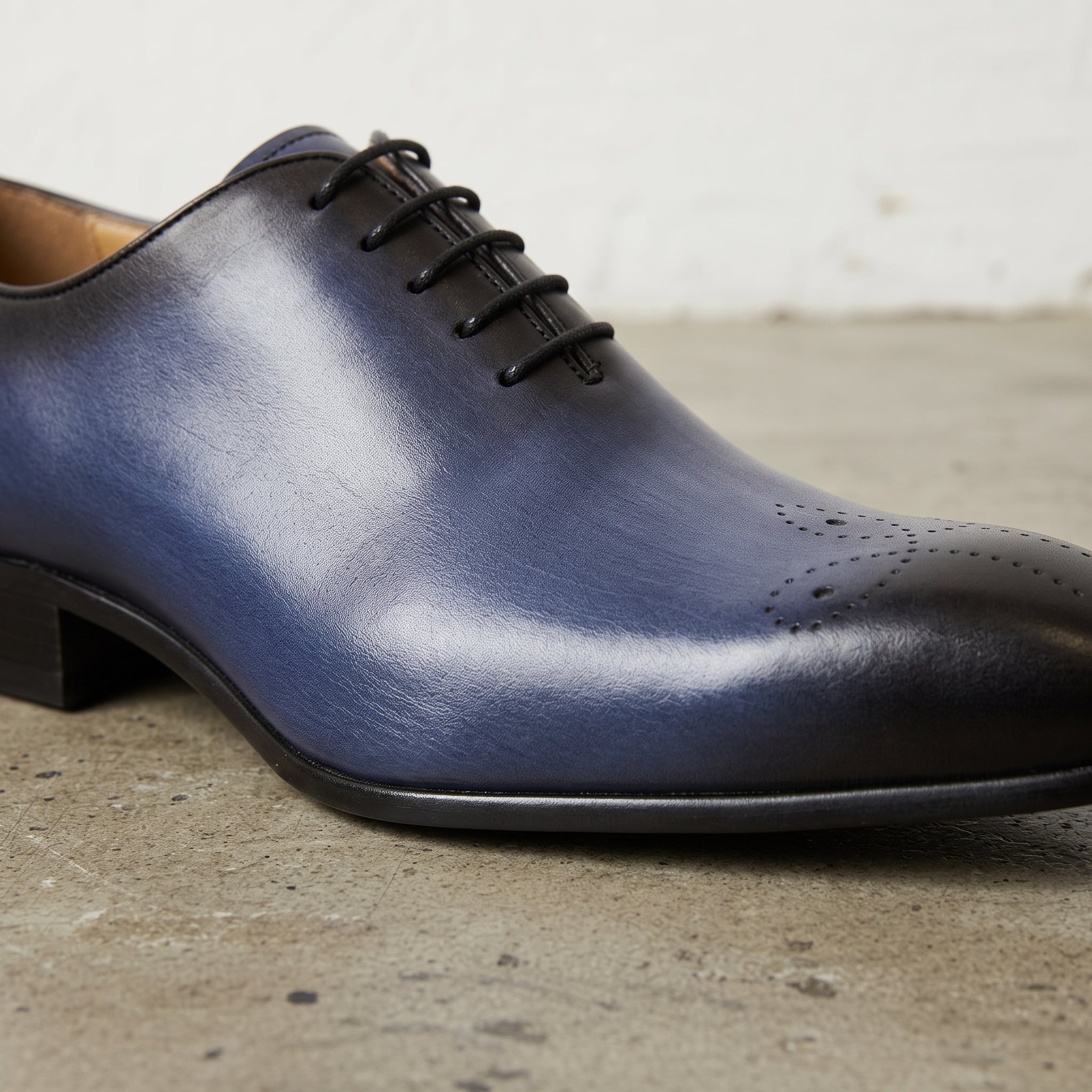 Men's Blue and Black Cap-Toe Leather Oxfords — Deaton