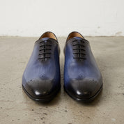 Men's Blue and Black Cap-Toe Leather Oxfords — Deaton