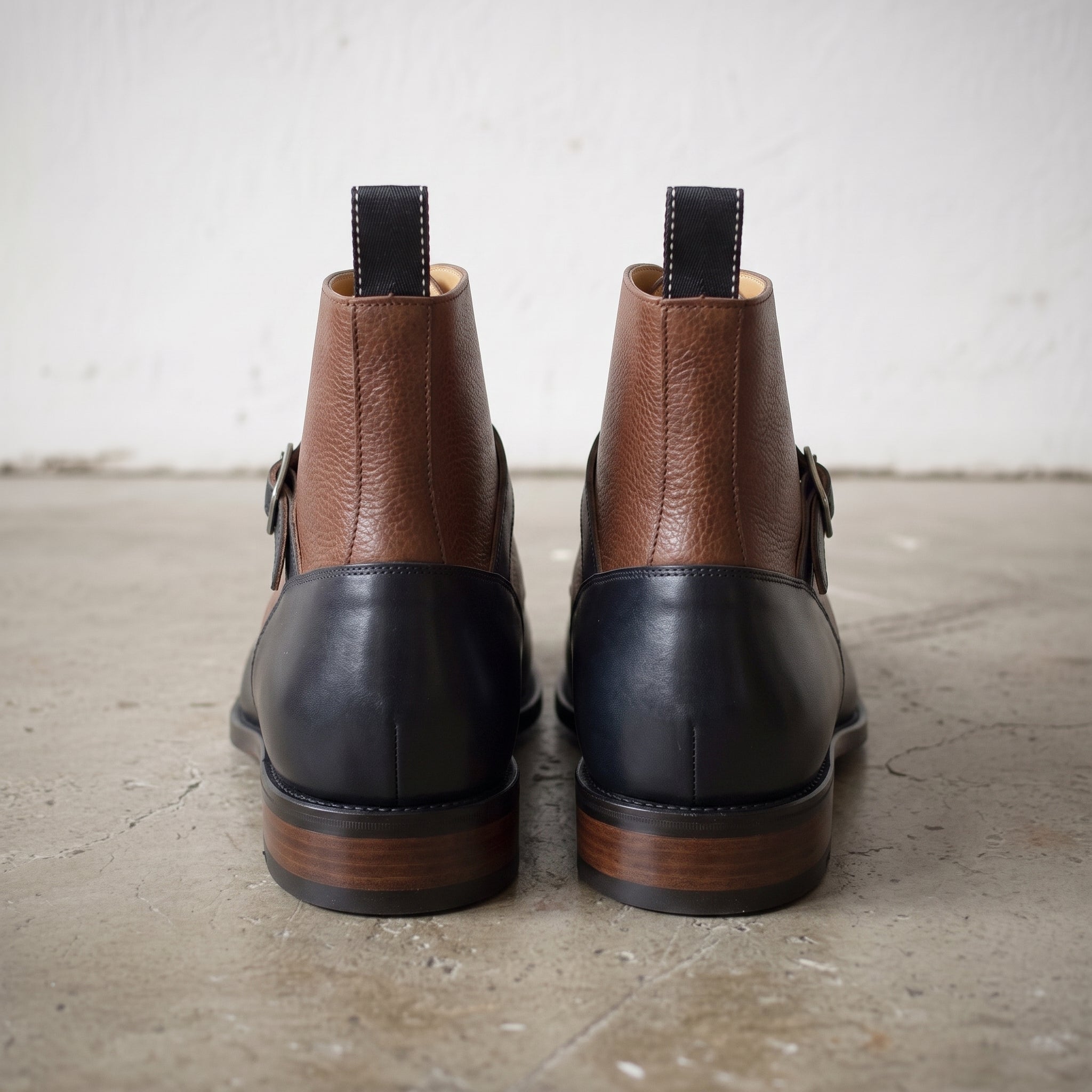 Men's Brown and Black Two-Tone Pebbled Leather Jodhpur Boots — Alston