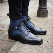 Men's Blue and Black Two-Tone Pebbled Leather Plain-Toe Lace-Up Ankle Boots — Alston