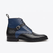 Men's Blue and Black Two-Tone Pebbled Leather Plain-Toe Lace-Up Ankle Boots — Alston