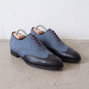 Men's Blue and Black Wingtip Leather Oxfords — Heron