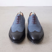 Men's Blue and Black Wingtip Leather Oxfords — Heron