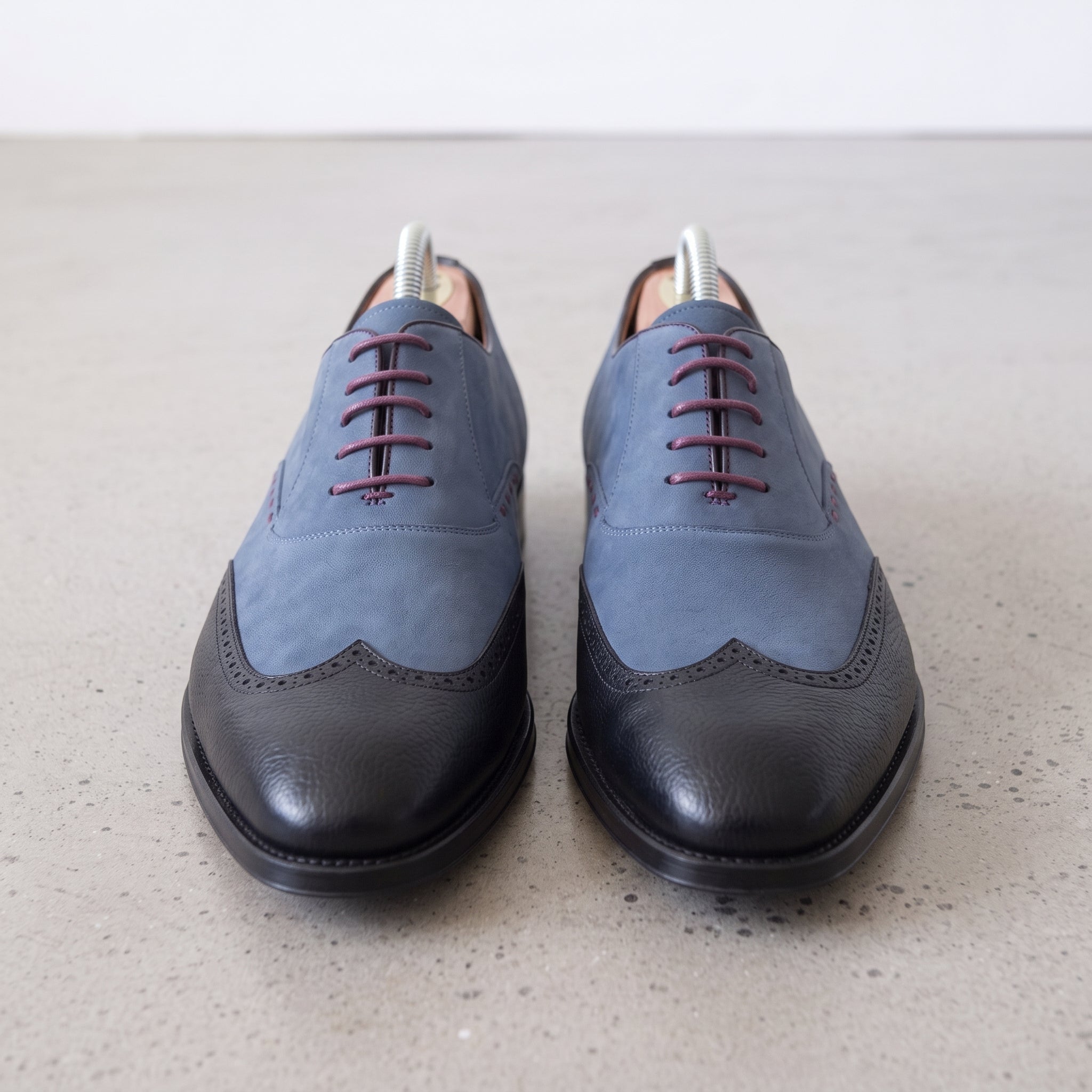 Men's Blue and Black Wingtip Leather Oxfords — Heron