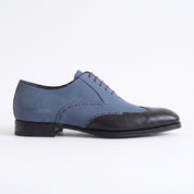 Men's Blue and Black Wingtip Leather Oxfords — Heron