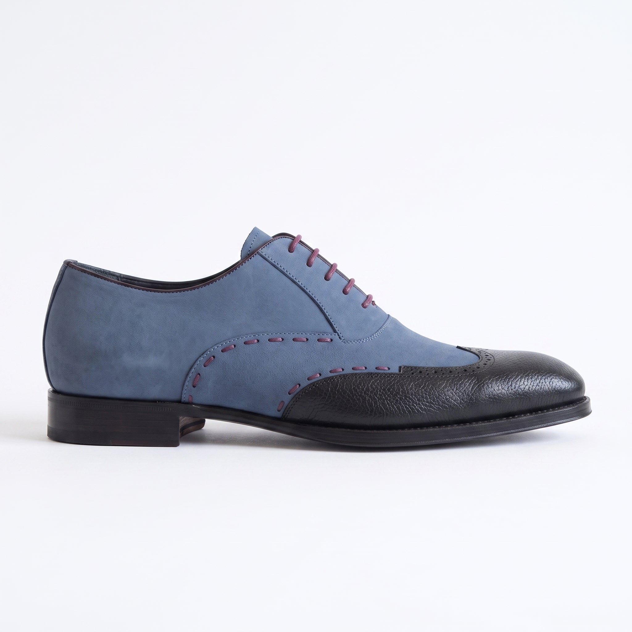 Men's Blue and Black Wingtip Leather Oxfords — Heron