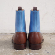 Men's Blue and Brown Plain-Toe Leather Oxford Boots — Astbury
