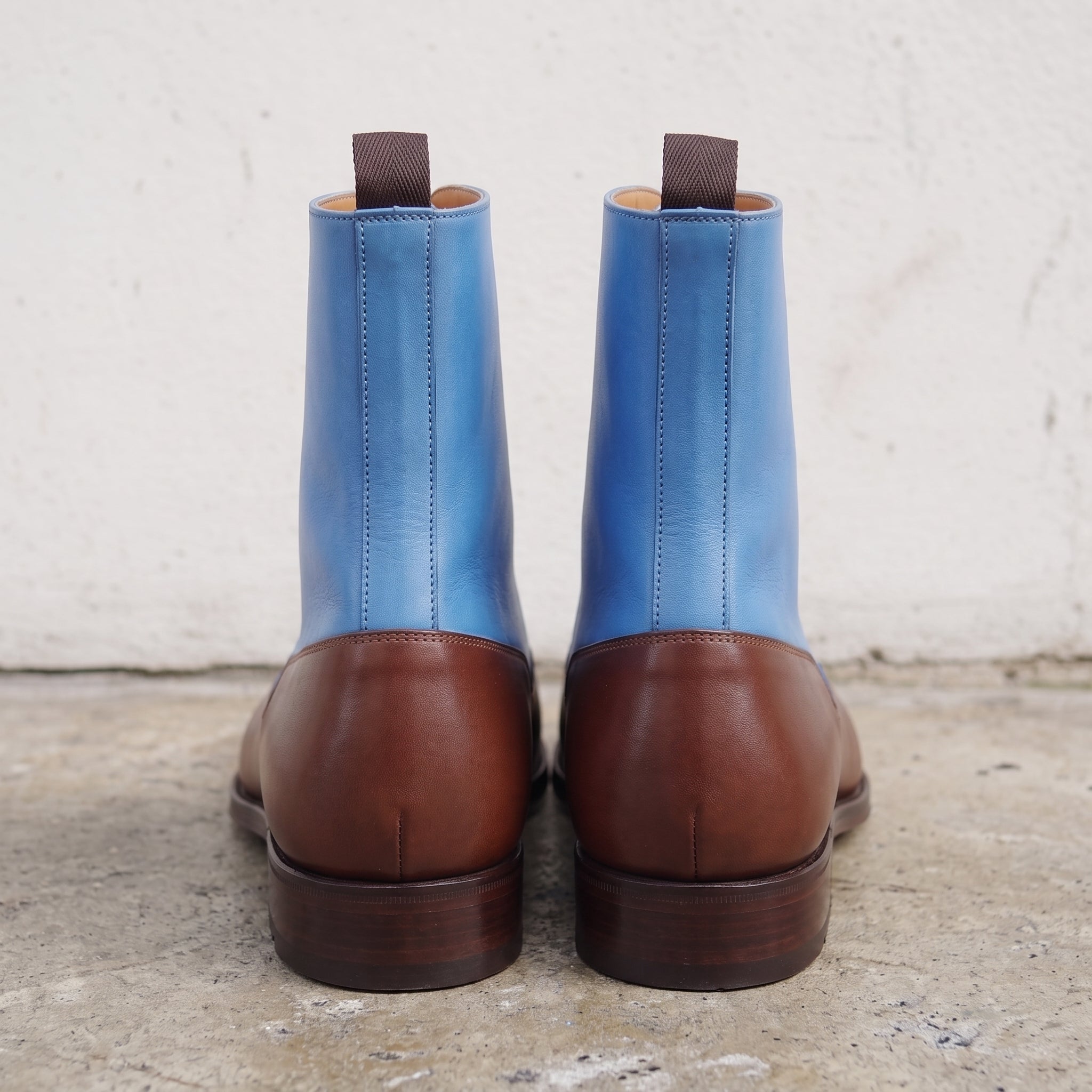 Men's Blue and Brown Plain-Toe Leather Oxford Boots — Astbury