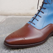 Men's Blue and Brown Plain-Toe Leather Oxford Boots — Astbury
