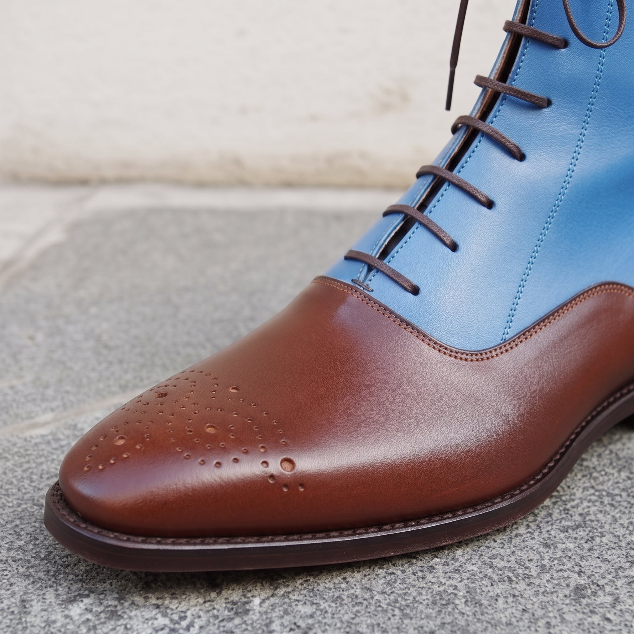 Men's Blue and Brown Plain-Toe Leather Oxford Boots — Astbury