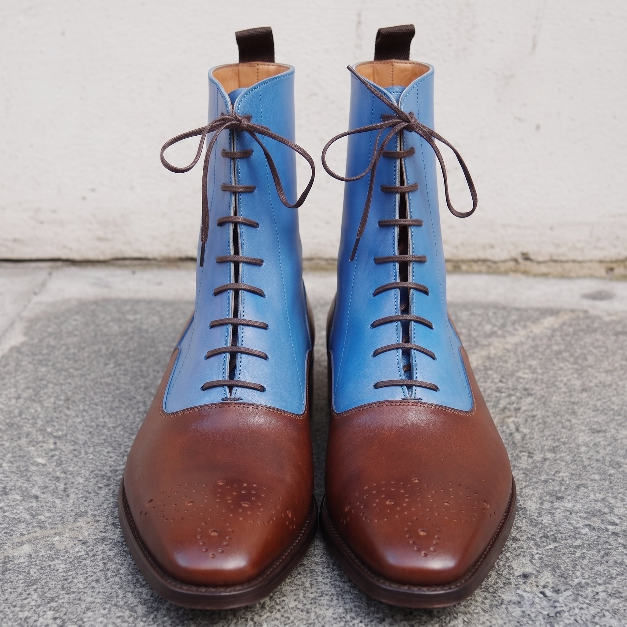 Men's Blue and Brown Plain-Toe Leather Oxford Boots — Astbury