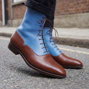 Men's Blue and Brown Plain-Toe Leather Oxford Boots — Astbury