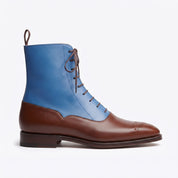 Men's Blue and Brown Plain-Toe Leather Oxford Boots — Astbury