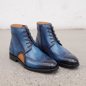 Men's Blue and Tan Wingtip Leather Oxford Boots — Bulmer