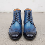 Men's Blue and Tan Wingtip Leather Oxford Boots — Bulmer