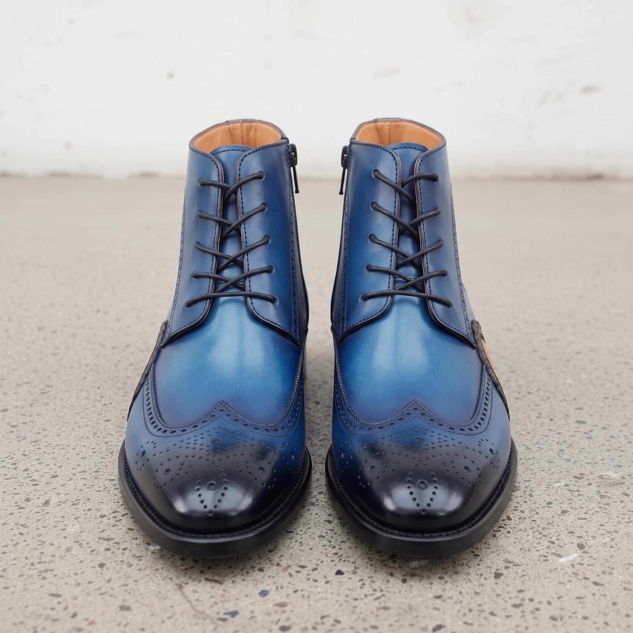 Men's Blue and Tan Wingtip Leather Oxford Boots — Bulmer