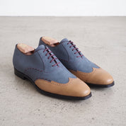 Men's Blue and Tan Wingtip Leather Oxfords — Heron