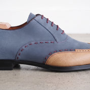 Men's Blue and Tan Wingtip Leather Oxfords — Heron