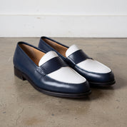 Men's Blue and White Two-Tone Leather Penny Loafers — Dundas