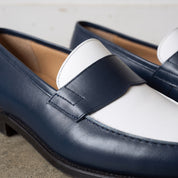 Men's Blue and White Two-Tone Leather Penny Loafers — Dundas