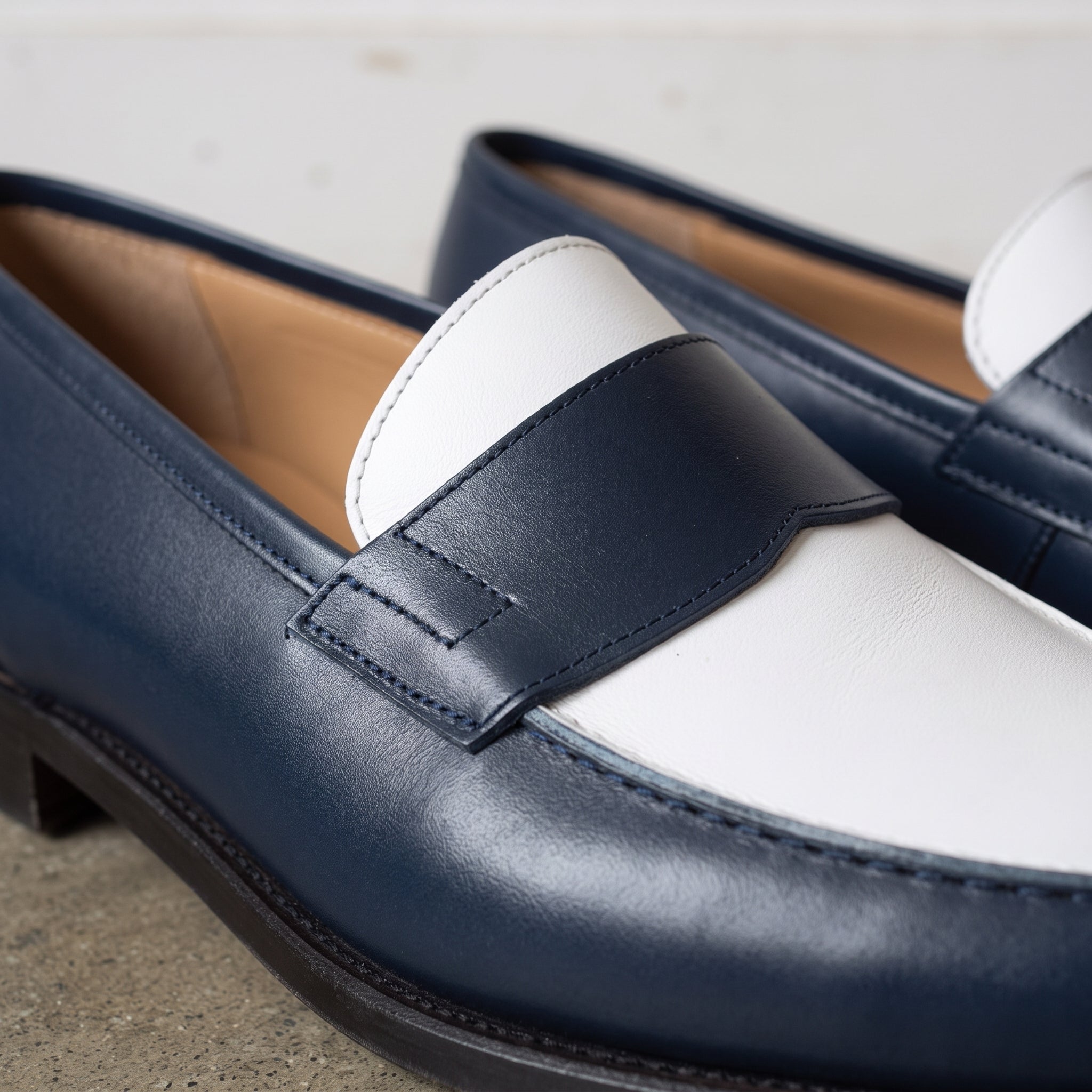 Men's Blue and White Two-Tone Leather Penny Loafers — Dundas