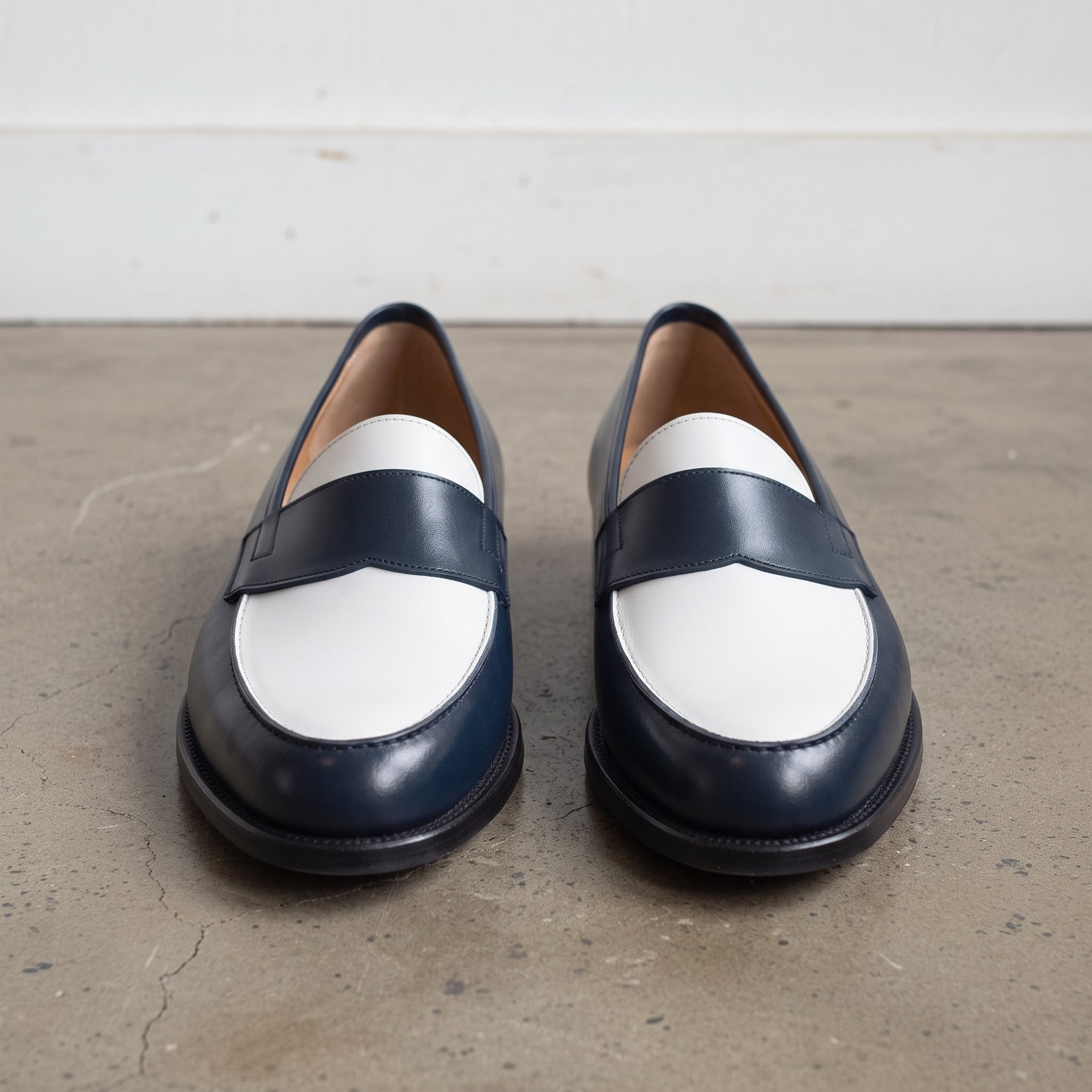Men's Blue and White Two-Tone Leather Penny Loafers — Dundas