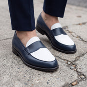 Men's Blue and White Two-Tone Leather Penny Loafers — Dundas