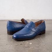 Men's Blue Apron-Toe Leather Penny Loafers — Seagrave