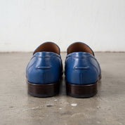 Men's Blue Apron-Toe Leather Penny Loafers — Seagrave
