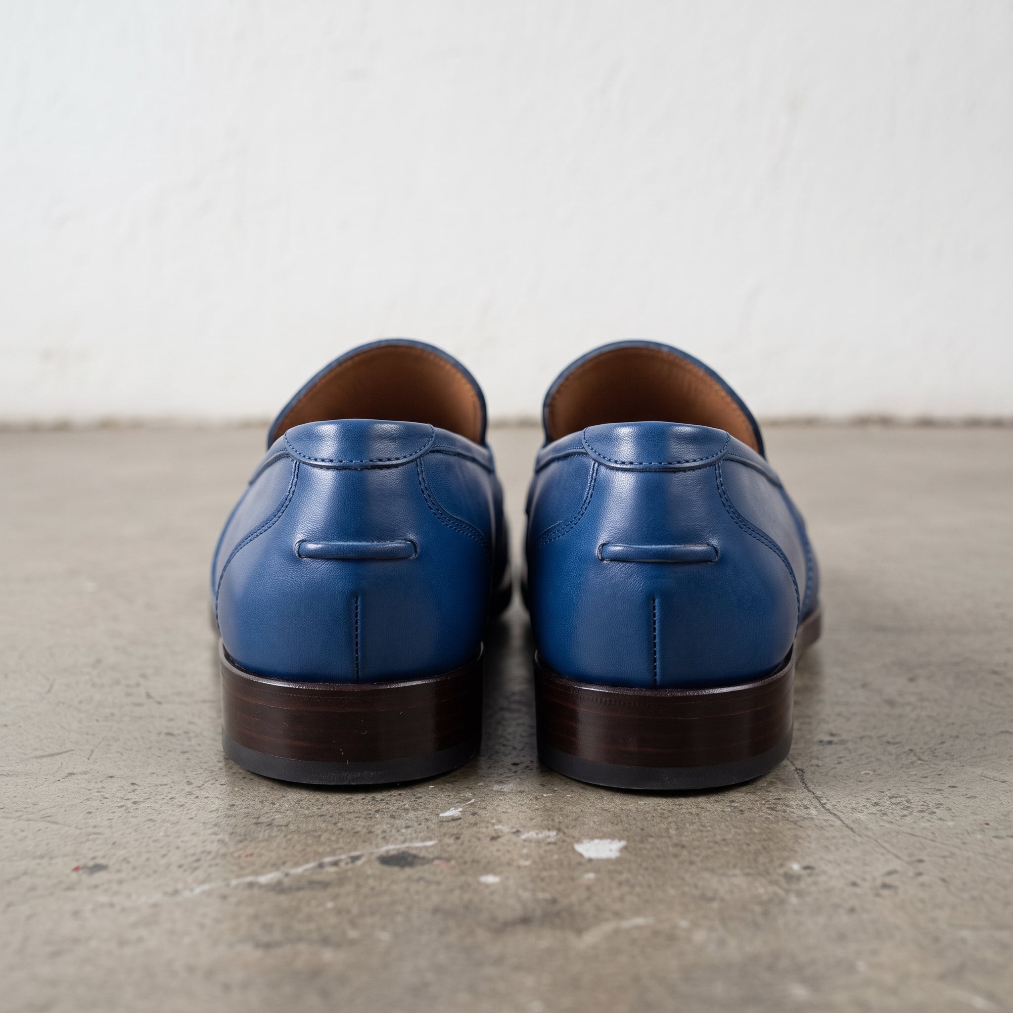 Men's Blue Apron-Toe Leather Penny Loafers — Seagrave