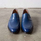 Men's Blue Apron-Toe Leather Penny Loafers — Seagrave