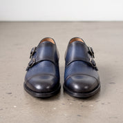 Men's Blue Cap-Toe Leather Double Monk Strap Shoes — Stansfield