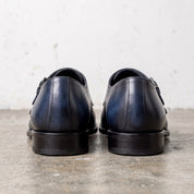 Men's Blue Cap-Toe Leather Double Monk Strap Shoes — Stansfield