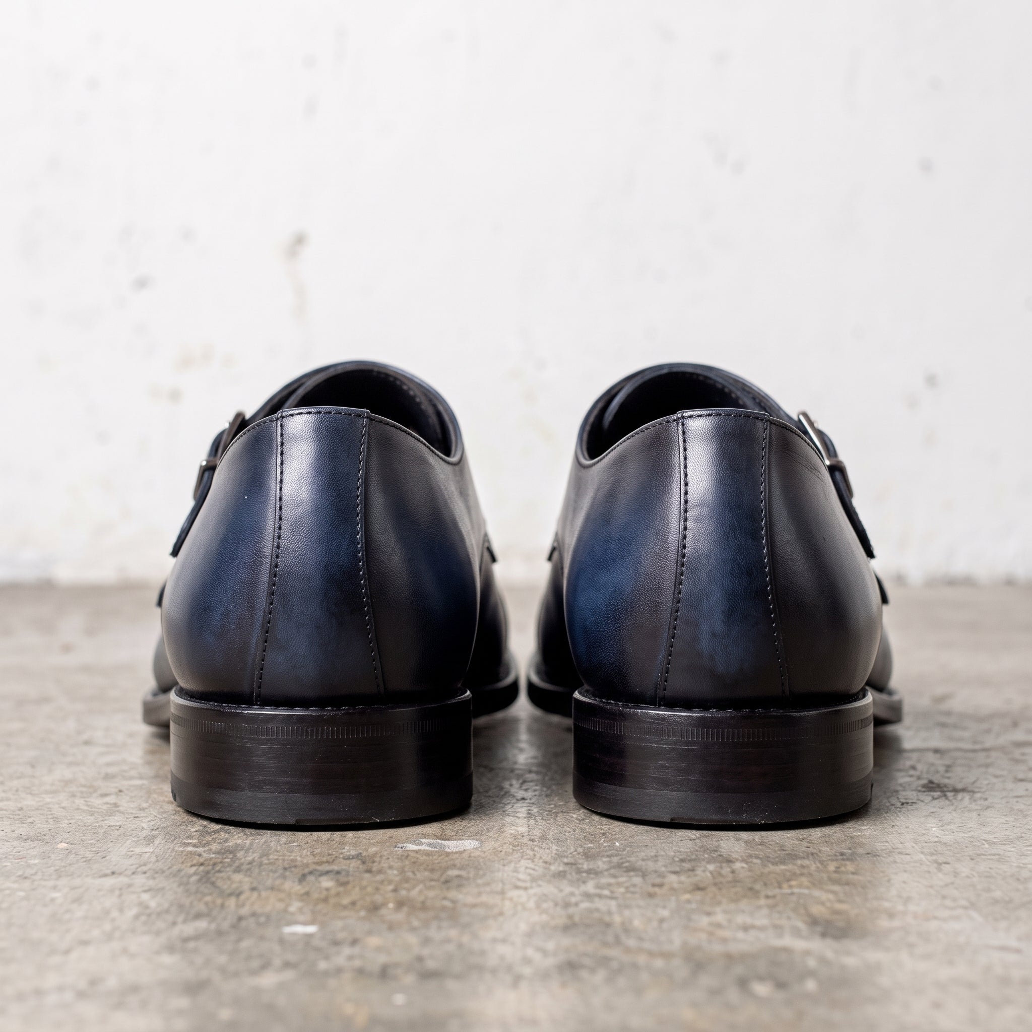 Men's Blue Cap-Toe Leather Double Monk Strap Shoes — Stansfield