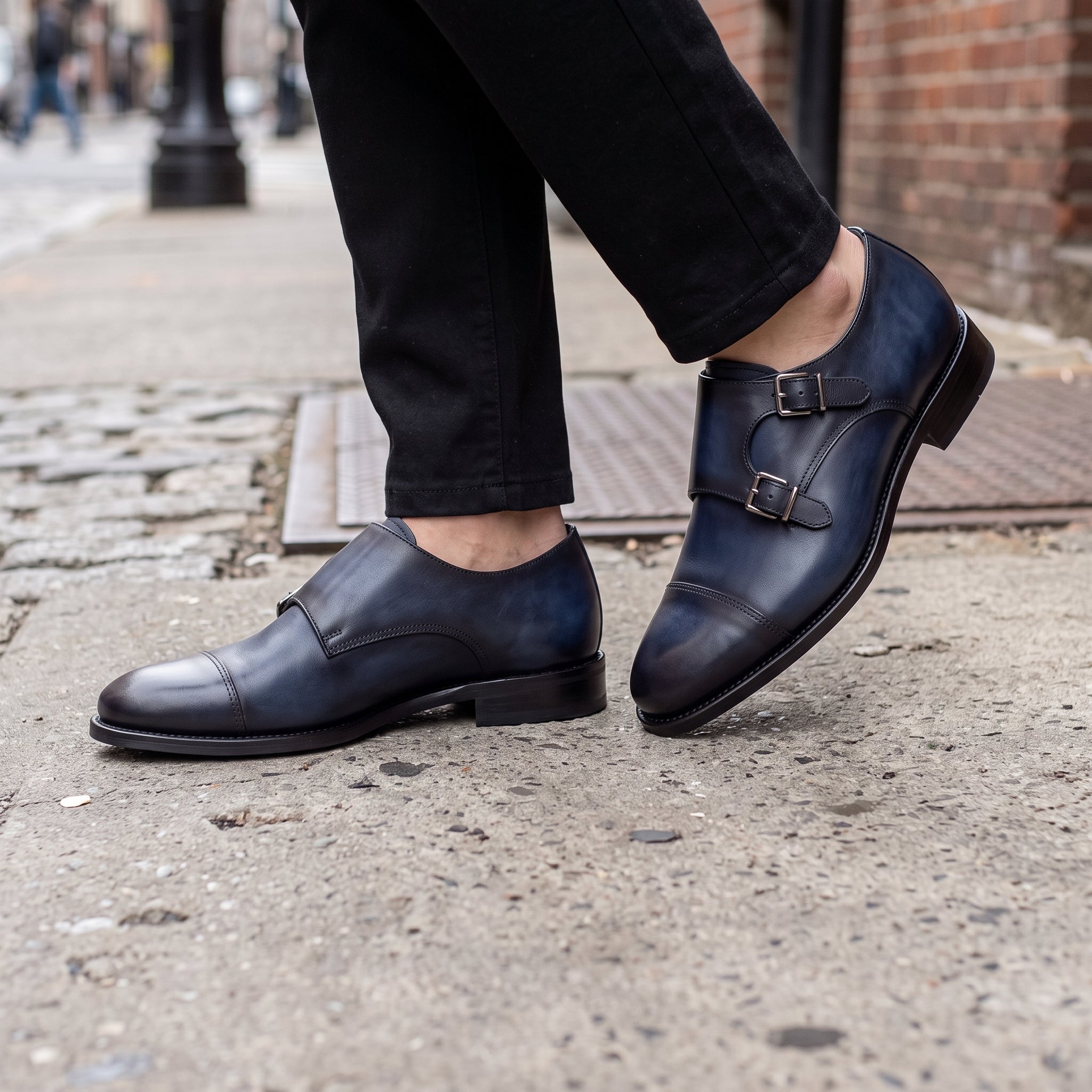blue mens dress shoes Men's Cap-Toe Leather Double Monk Strap — Stansfield Please feel free to Complete the Look:Dress Only sleeveless maxi dress Birthday Dresses | Sparkly