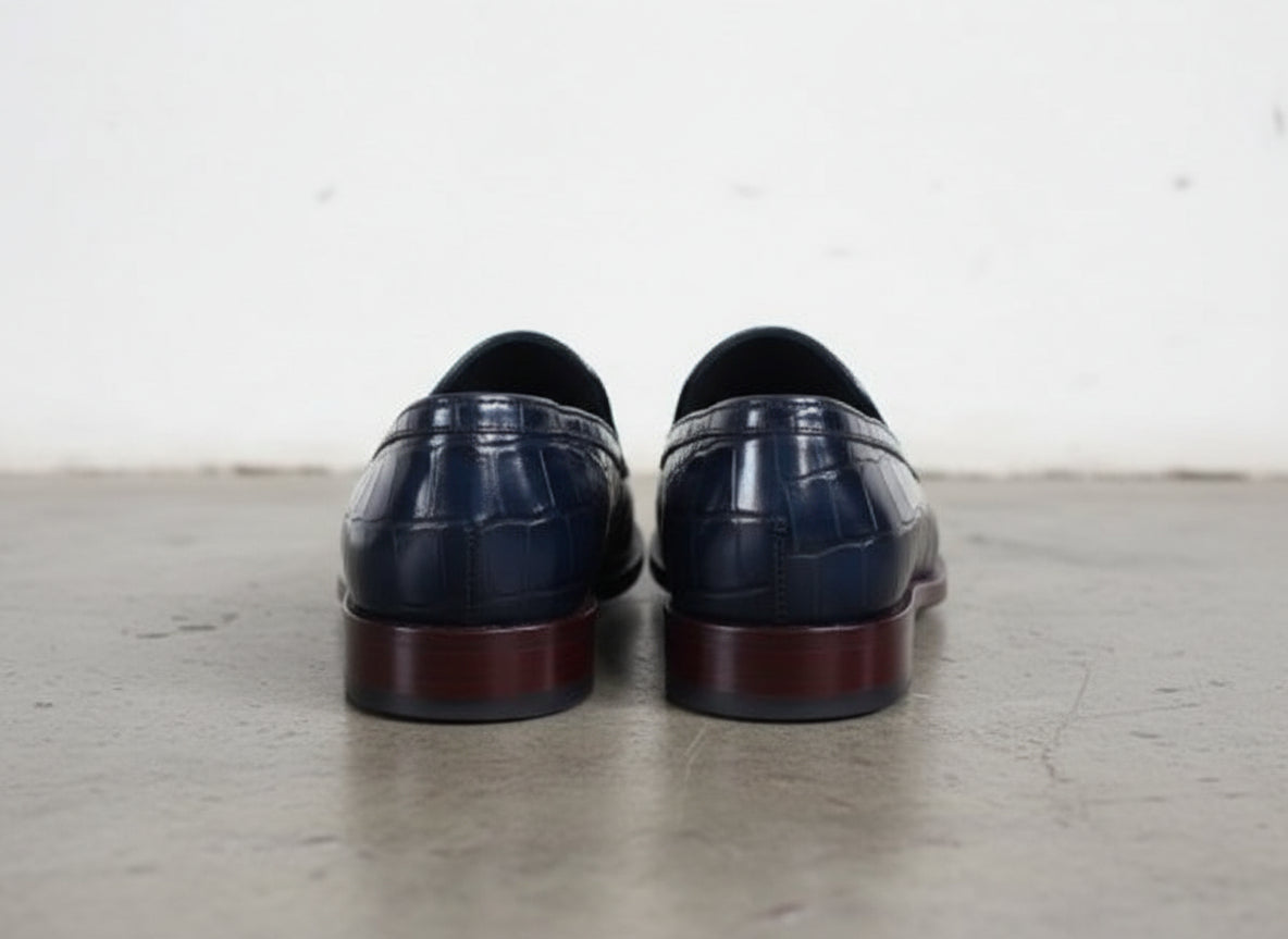 Mens Blue Crocodile Dress shoes, Men blue Alligators patterned shoes - back-view