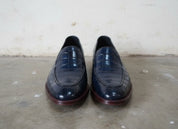 Mens Blue Crocodile Dress shoes, Men blue Alligators patterned shoes - front-view