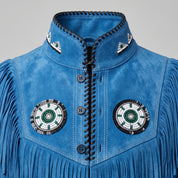 Men's Blue Fringed Suede Jacket — Cherrington