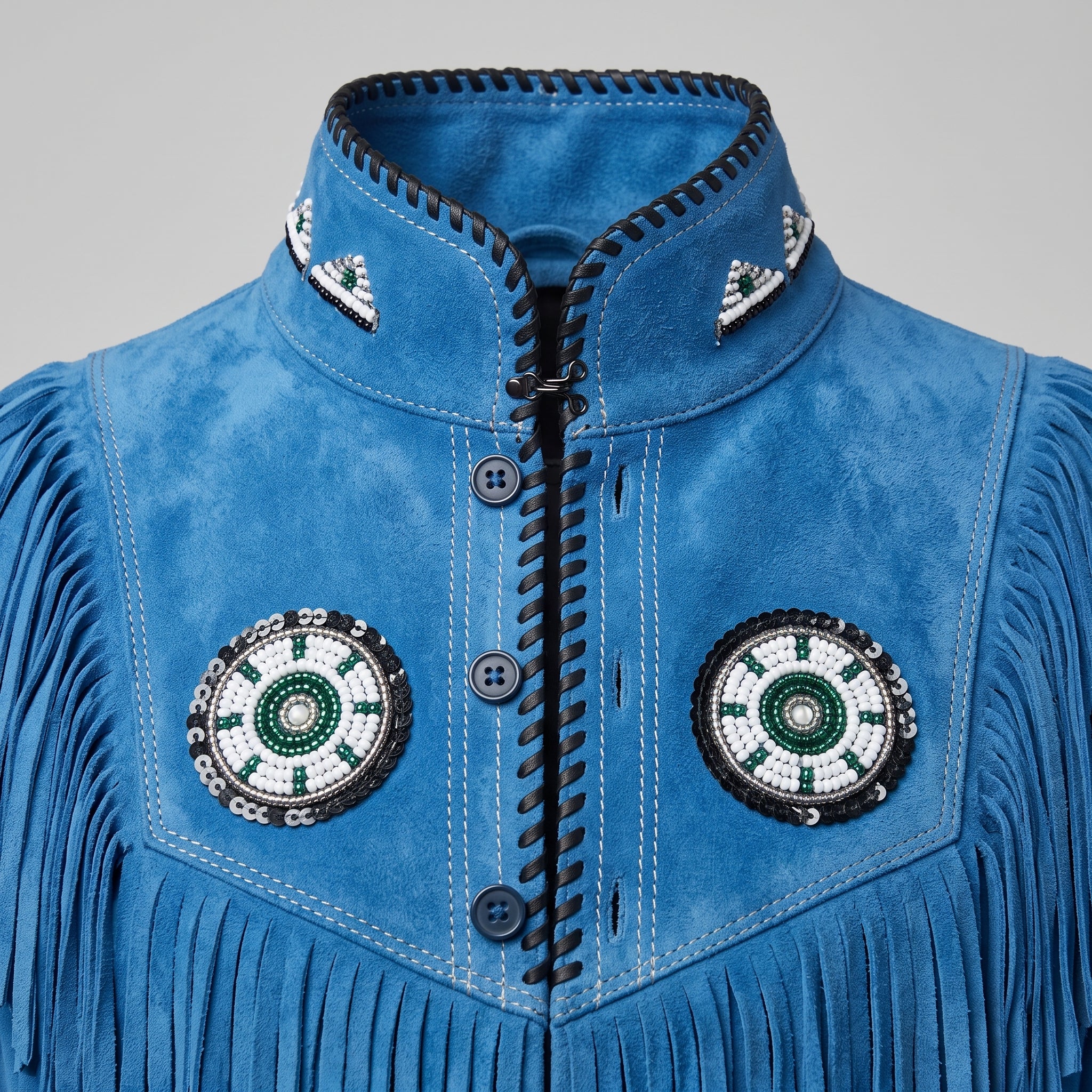 Men's Blue Fringed Suede Jacket — Cherrington