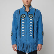 Men's Blue Fringed Suede Jacket — Cherrington