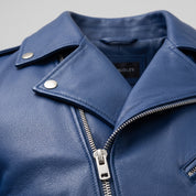 Men's Blue Leather Biker Jacket — Audley