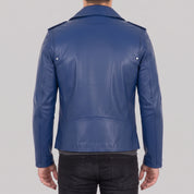 Men's Blue Leather Biker Jacket — Audley