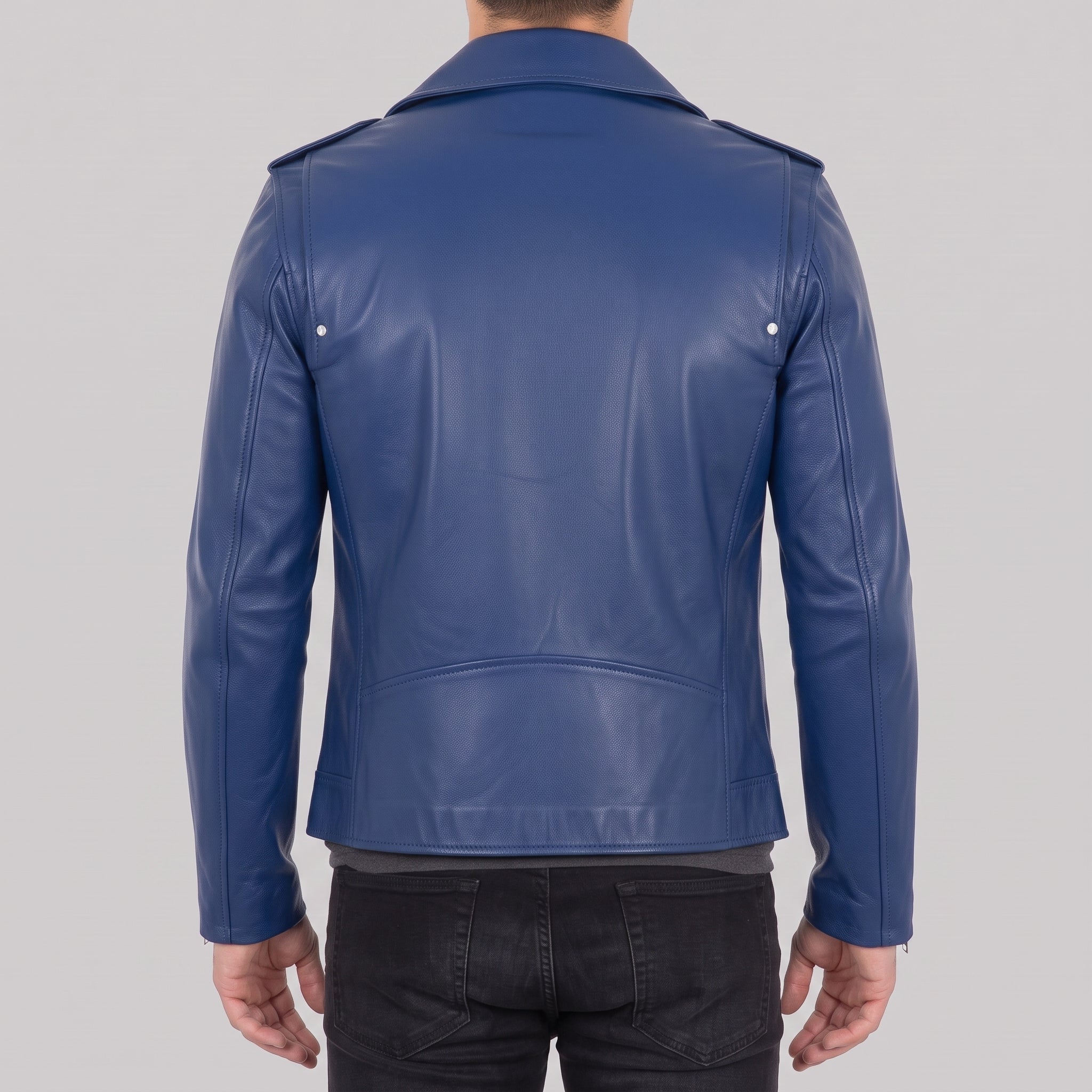 Men's Blue Leather Biker Jacket — Audley