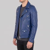 Men's Blue Leather Biker Jacket — Audley