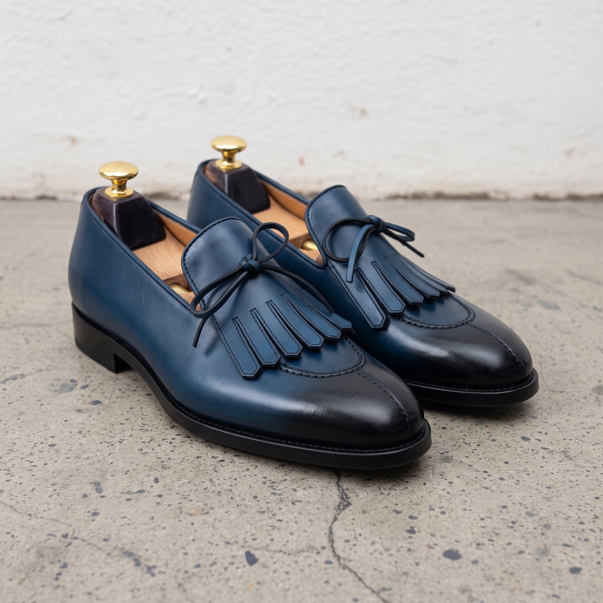 Men's Blue Leather Fringe Loafers — Newark