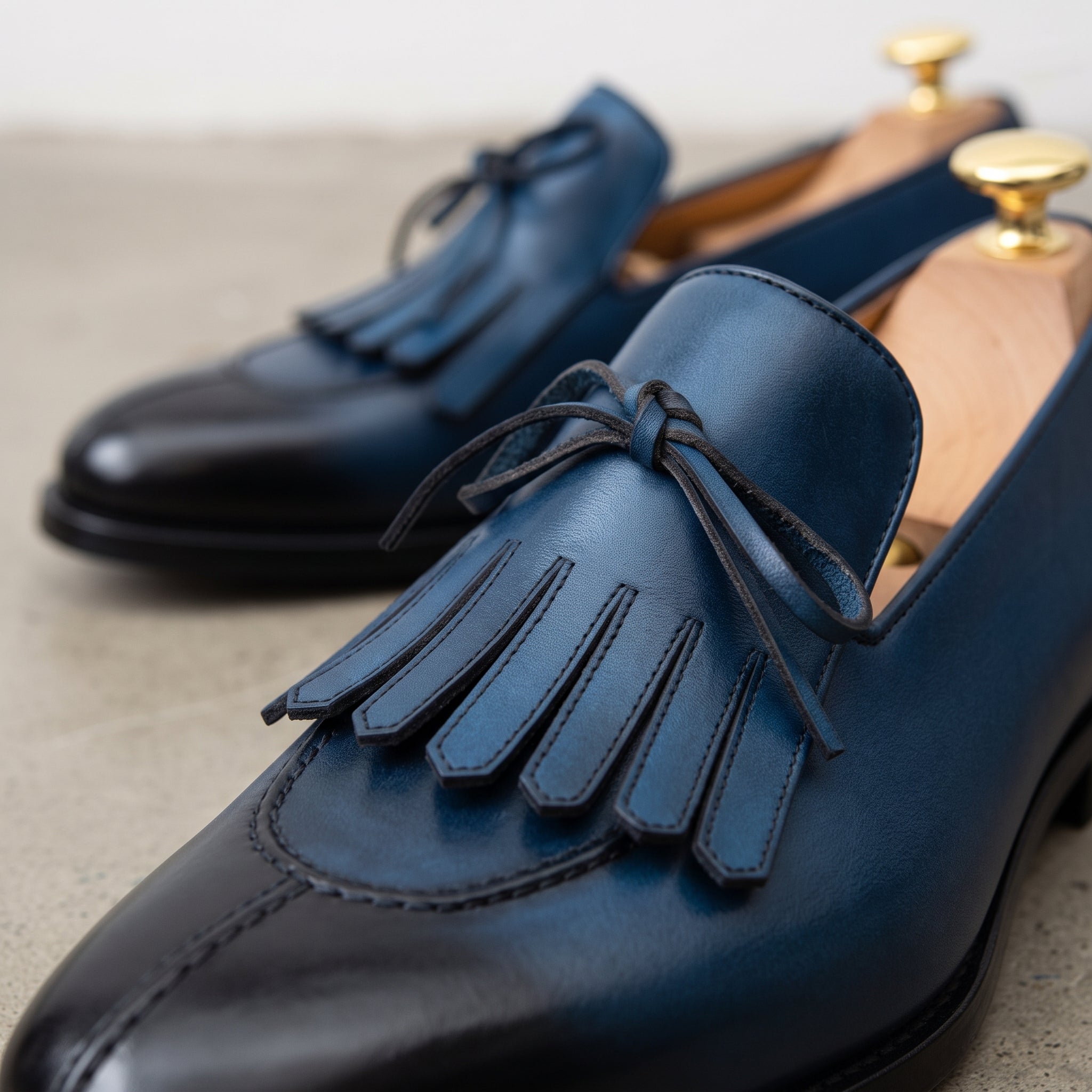 Men's Blue Leather Fringe Loafers — Newark