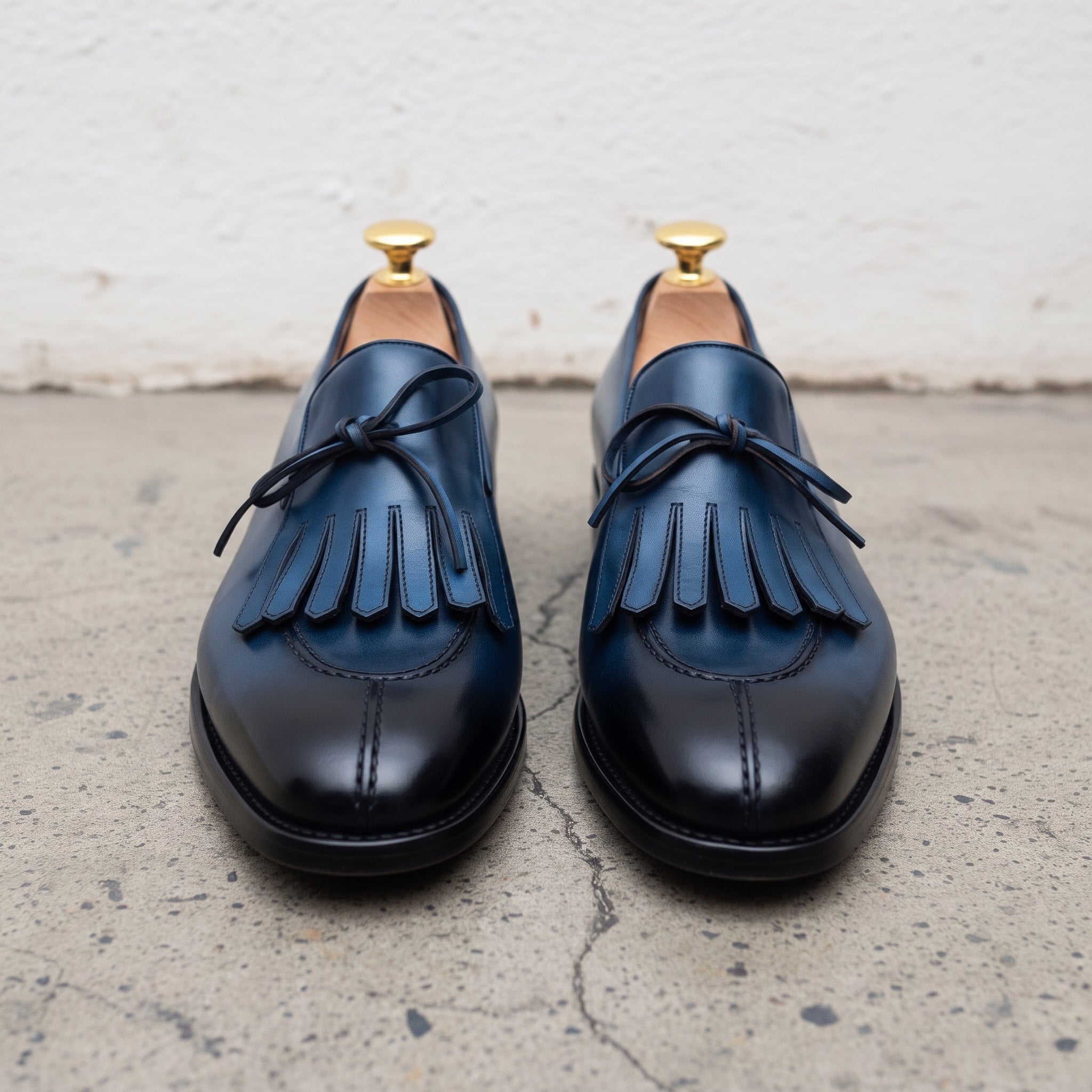 Men's Blue Leather Fringe Loafers — Newark