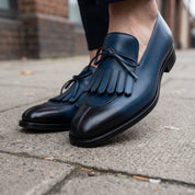 Men's Blue Leather Fringe Loafers — Newark