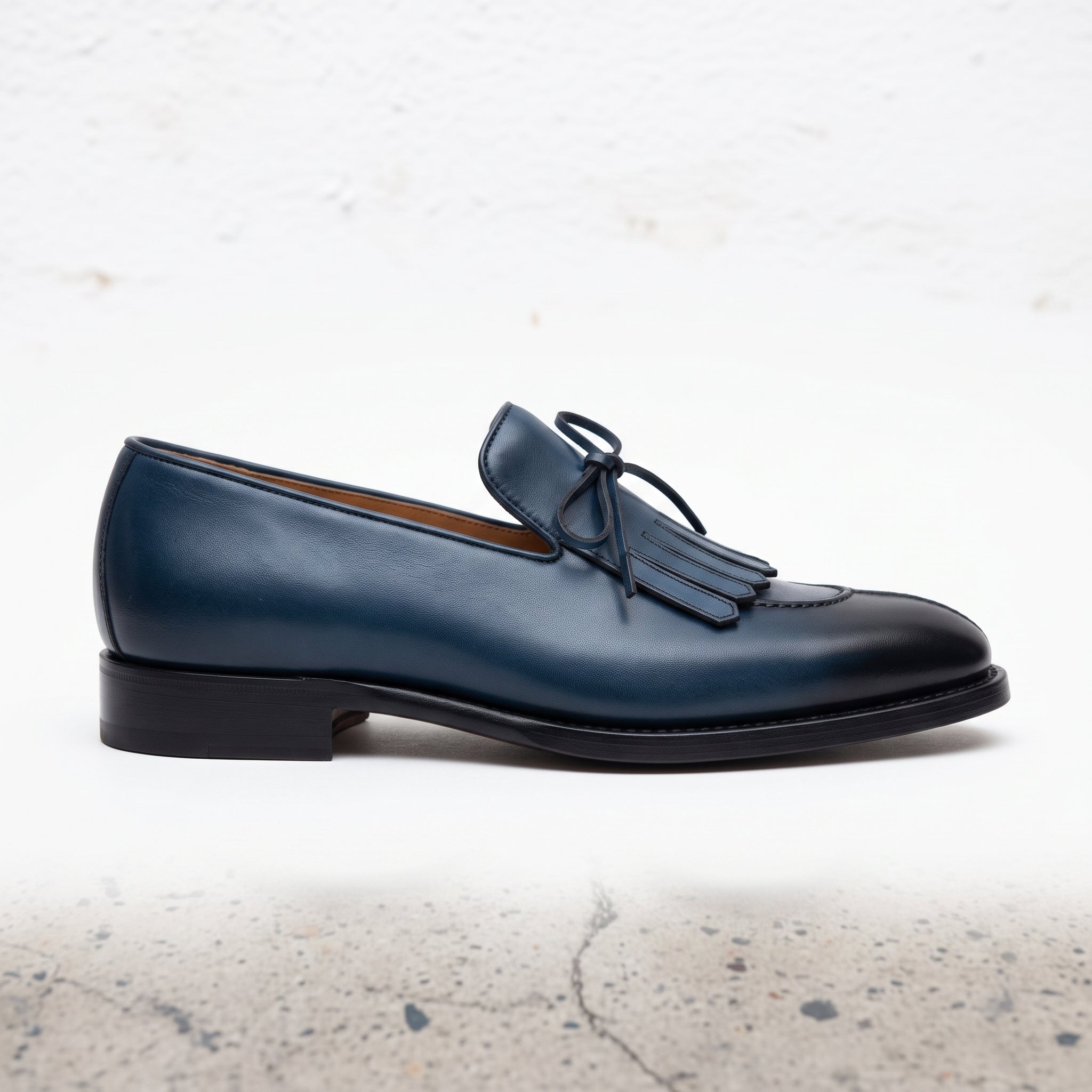 Men's Blue Leather Fringe Loafers — Newark
